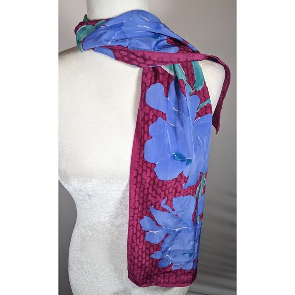 Vintage 70s Veresa By Vera Magenta And Periwinkle Floral Scarf - Picture 4 of 6